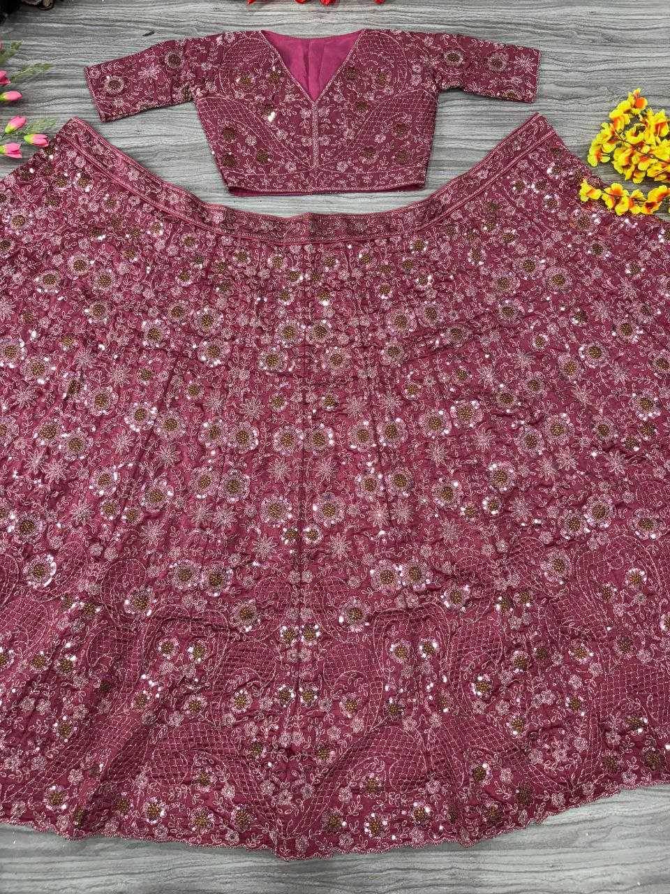 Chinon Silk Embroidered Zari Work Sequins Lehenga - MYLUXURY LANE ENTERPRISE